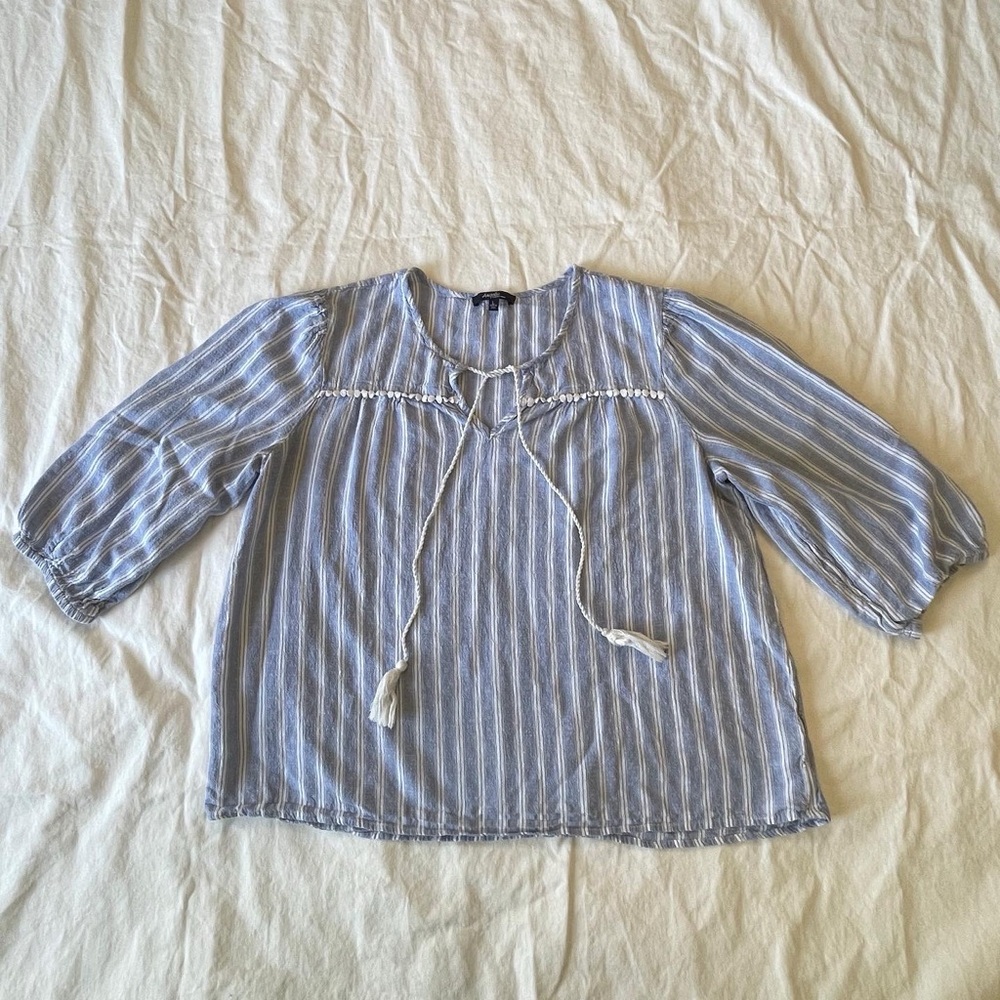 Angels Forever Young Blue and White Striped Keyhole Blouse